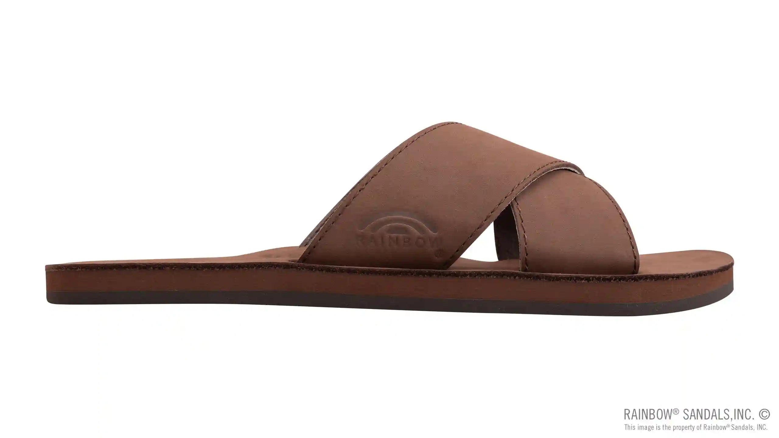 Premier Leather Top Sole Single Layer Arch Cross Strap Flat Stitch Slide - Image 9