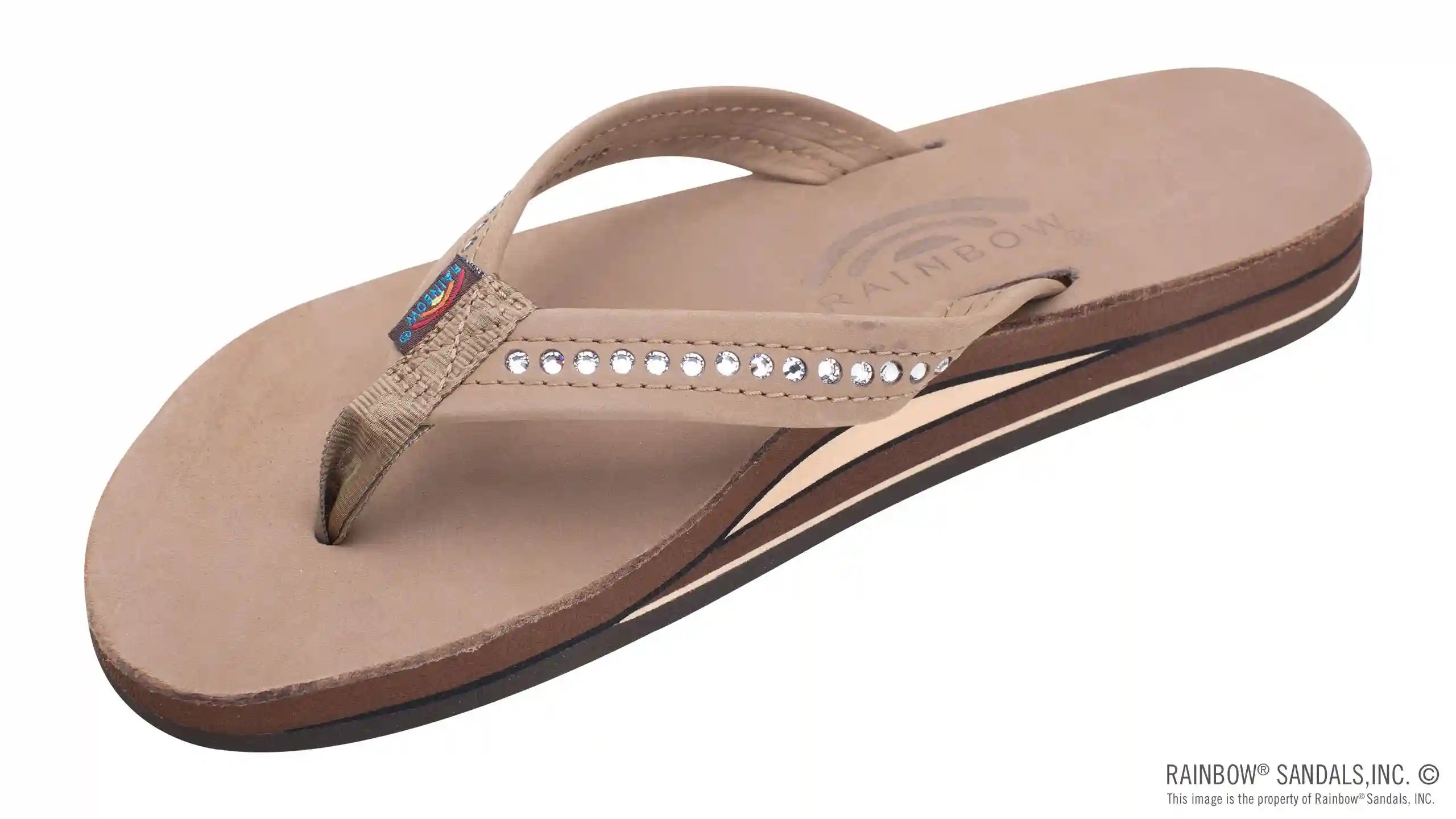 Crystal Collection - Double Layer Arch Support Leather 3/4 Medium Strap w/ Crystals