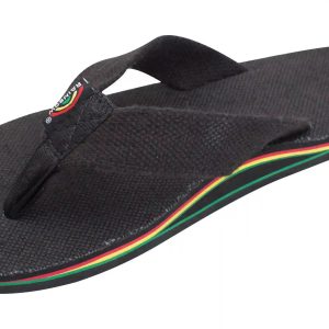 The Rastafarian - Single Layer Black Hemp with Rasta Mid Sole and 1 Strap