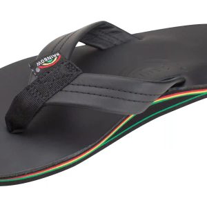 The Rastafarian - Single Layer Classic Black Leather with Rasta Mid Sole